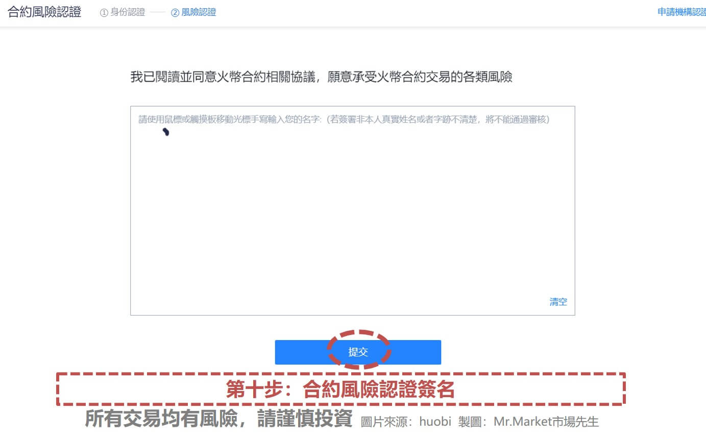 【火幣(Huobi)註冊步驟十】合約風險認證簽名