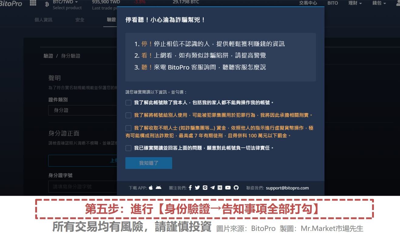 【幣託註冊 步驟五】進行【身份驗證→告知事項全部打勾】
