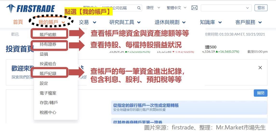 點選【我的帳戶】，查看持股以及損益變化的方式