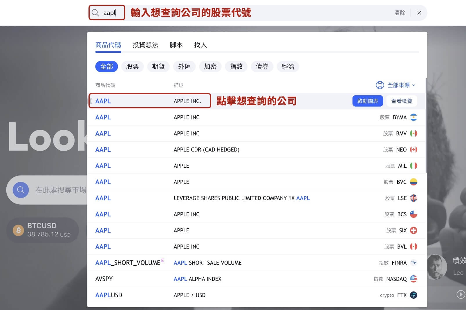 用tradingview查詢股票