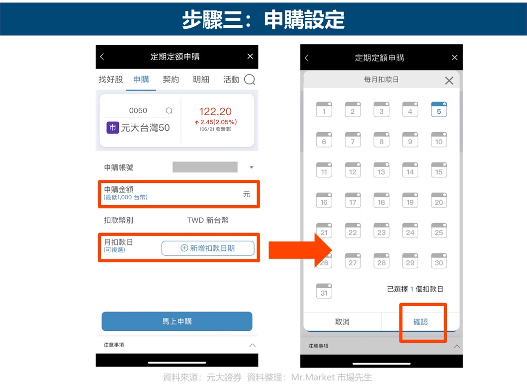 元大證券-台股定期定額-步驟三