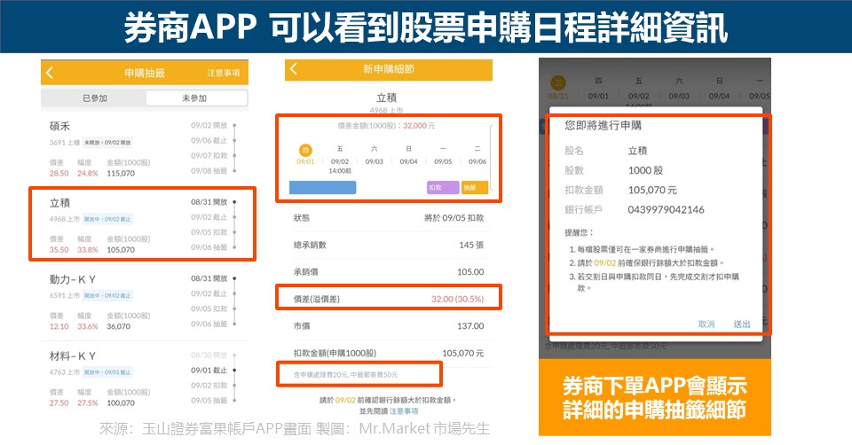 券商APP 可以看到股票申購日程詳細資訊