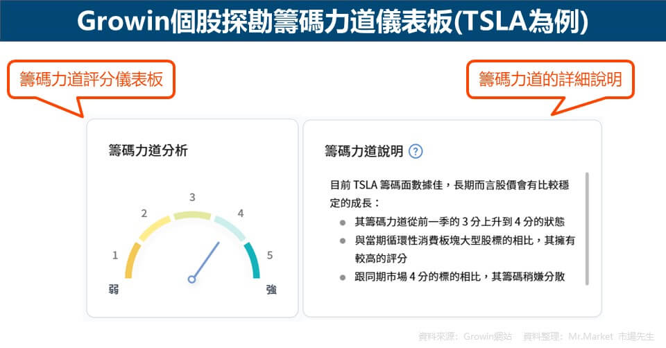 Growin個股探勘籌碼力道儀表板(TSLA為例)