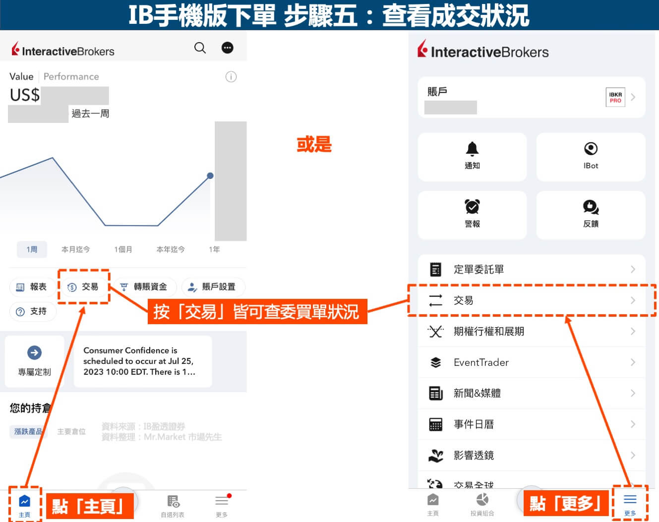 IB美股下單手機版步驟五-查看成交狀況-1